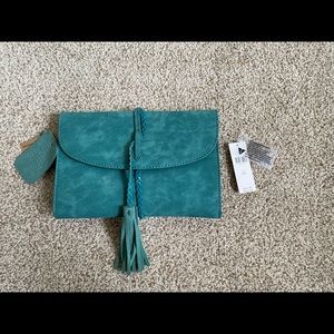 Anthropologie Green suede clutch convertible crossbody bag nwt